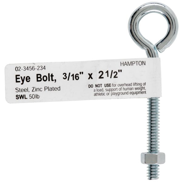 Hampton 3/16 in. X 2-1/2 in. L Zinc-Plated Steel Eyebolt Nut Included