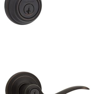 Kwikset SmartKey Tustin Venetian Bronze Entry Lever and Deadbolt Set KW1 1-3/4 in.