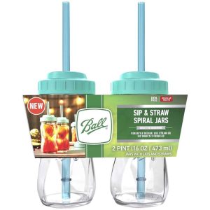 Ball Regular Mouth Sip Straw Contoured Jar 16 oz 2 pk