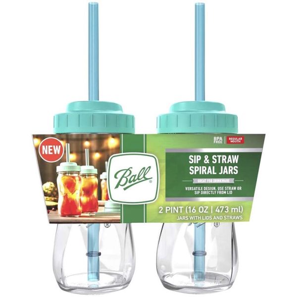 Ball Regular Mouth Sip Straw Contoured Jar 16 oz 2 pk