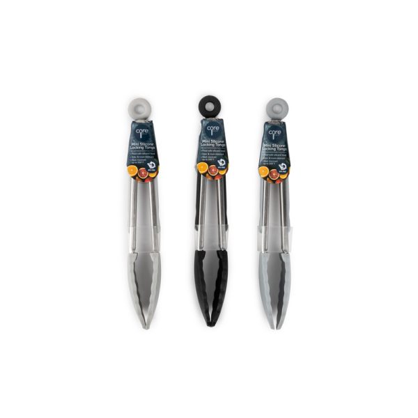 Core Kitchen Silver Silicone/Stainless Steel Mini Locking Tong Set