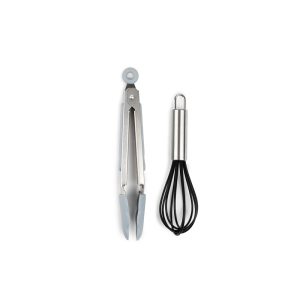 Core Home Silver Silicone/Stainless Steel Whisk Tong Set