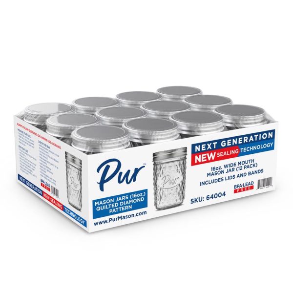 Pur Wide Mouth Diamond Mason Jar 16 oz 12 pk