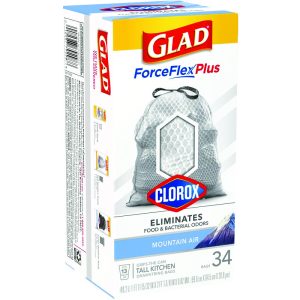 Glad Force Flex Plus 13 gal Mountain Air Scent Tall Kitchen Bags Drawstring 34 pk