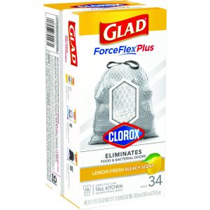Glad Force Flex Plus 13 gal Lemon Scent Tall Kitchen Bags Drawstring 34 pk