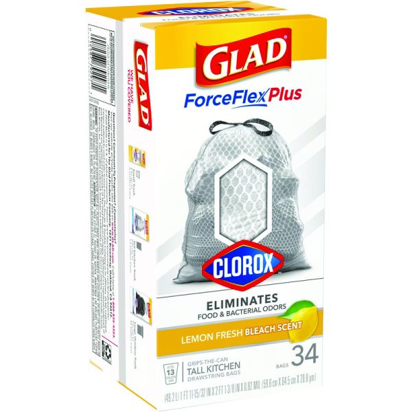 Glad Force Flex Plus 13 gal Lemon Scent Tall Kitchen Bags Drawstring 34 pk