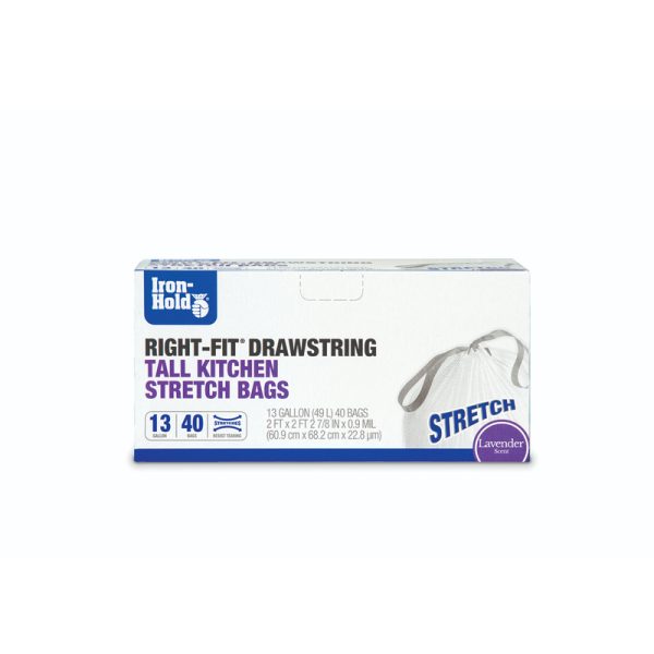 Iron-Hold Right-Fit 13 gal Lavender Scent Tall Kitchen Bags Drawstring 40 pk