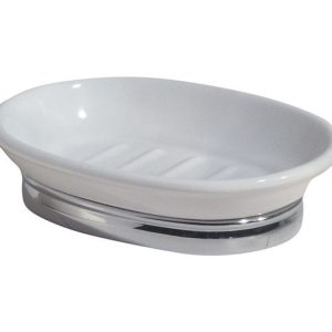 iDesign York Powder Coated White Ceramic/Chrome Soap Dish
