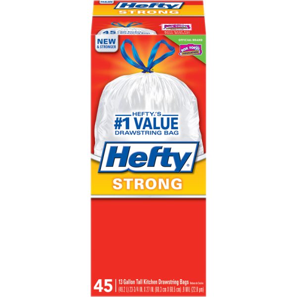 Hefty Strong 13 gal Kitchen Trash Bags Drawstring 45 pk
