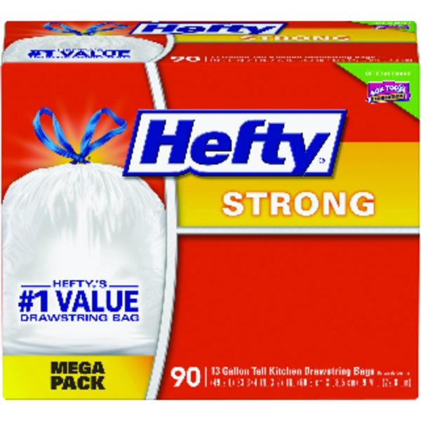 Hefty Strong 13 gal Kitchen Trash Bags Drawstring 90 pk