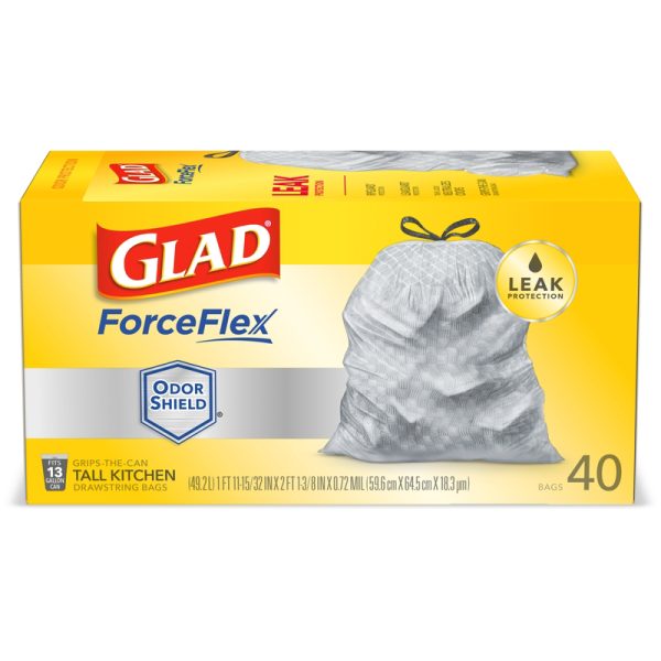 Glad ForceFlex 13 gal Tall Kitchen Bags Drawstring 40 pk