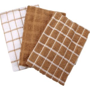 Ritz Mocha Cotton Check Kitchen Towel 3 pk