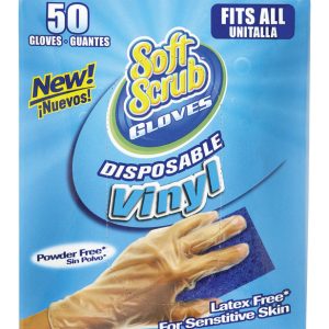 Soft Scrub Vinyl Disposable Gloves One Size Fits Most Clear Powder Free 50 pk