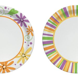 Solo Paper Mixed Garden Party Stripes and Flowers Design Plate 10 in. D 22 pk
