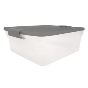 Homz Latching 15.5 qt Gray Storage Tote 6-1/8 in. H X 16 1/4 in. W X 13 in. D Stackable