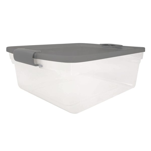 Homz Latching 15.5 qt Gray Storage Tote 6-1/8 in. H X 16 1/4 in. W X 13 in. D Stackable