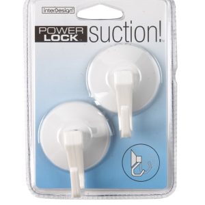 iDesign 2 in. L White Plastic Small and Medium Power Lock Suction! Hook 2 lb. cap. 2 pk
