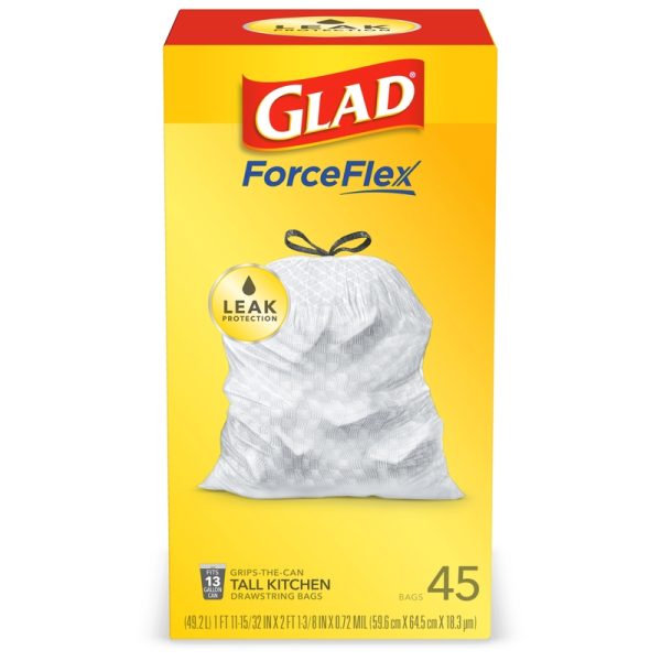 Glad ForceFlex 13 gal Tall Kitchen Bags Drawstring 45 pk