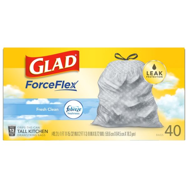 Glad ForceFlex 13 gal Fresh Scent Tall Kitchen Bags Drawstring 40 pk