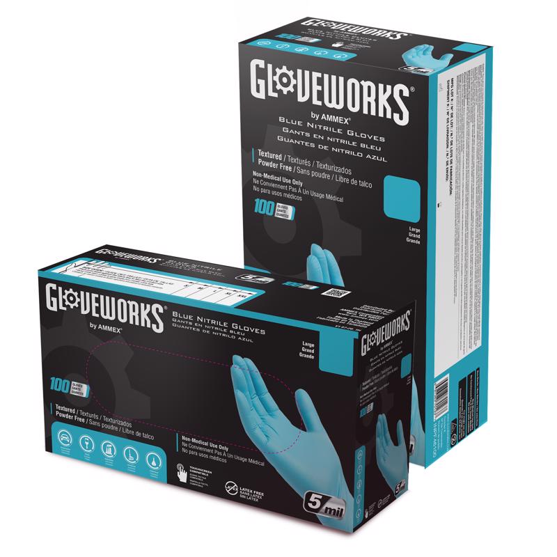 GLOVEWORKS HD Blue Latex Exam Gloves – 13 Mil, Powder-Free, Textured, 500/Case
