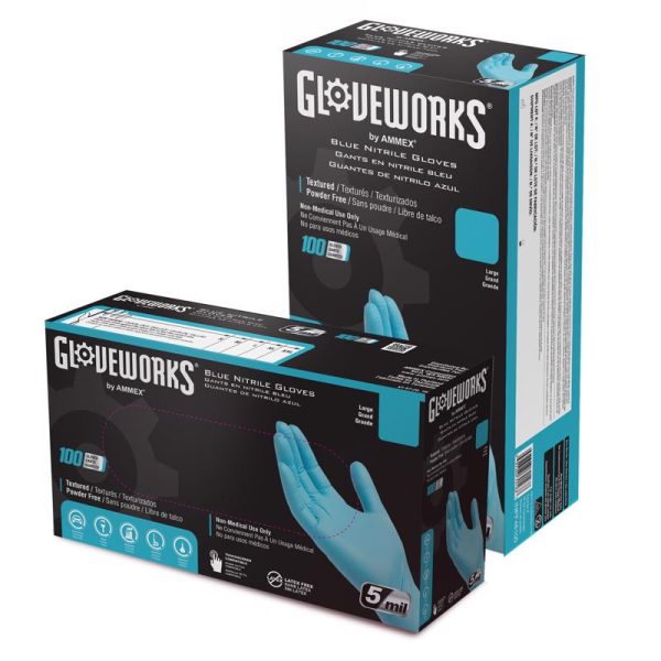 Gloveworks Nitrile Disposable Gloves Large Blue Powder Free 100 pk