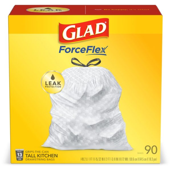 Glad ForceFlex 13 gal Tall Kitchen Bags Drawstring 90 pk