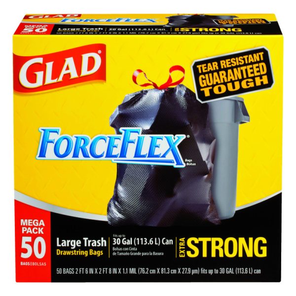 Glad ForceFlex 30 gal Trash Bags Drawstring 50 pk