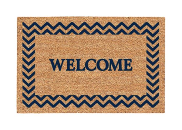 DeCoir 18 in. L X 30 in. W Tan/Blue Chevron Welcome Entrance Mat
