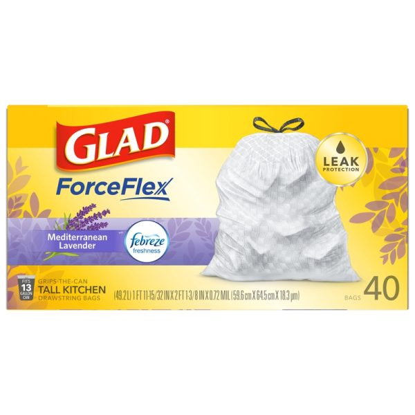 Glad 13 gal Lavender Scent Tall Kitchen Bags Drawstring 40 pk