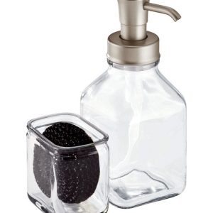 iDesign Cora Satin Clear Glass Soap Pump And Side Caddy