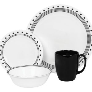 Corelle White Stoneware City Block Dinnerware Set 16 pc