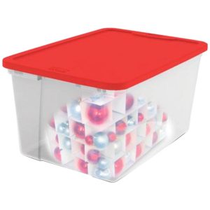 Homz 56 qt Clear/Red Storage Tote 12-3/16 in. H X 16 in. W X 23-1/2 in. D Stackable