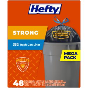 Hefty Extra Strong 33 gal Trash Can Liners Drawstring 48 pk