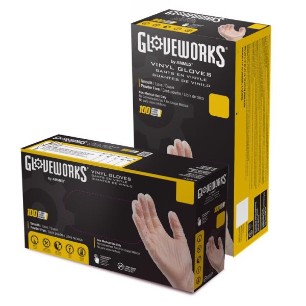 Gloveworks Vinyl Disposable Gloves X-Large Clear Powder Free 100 pk