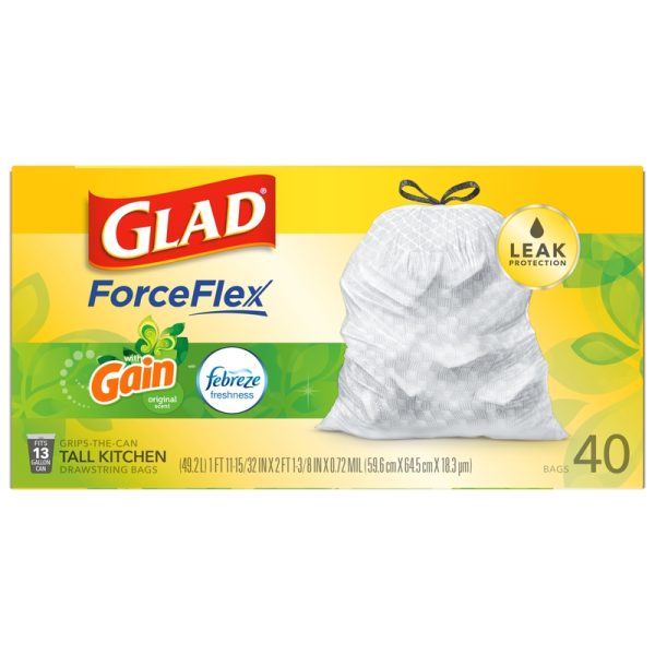 Glad Gain 13 gal Fresh Scent Trash Bags Drawstring 40 pk