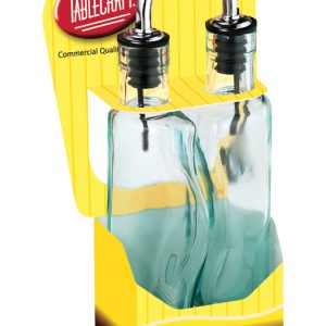 TableCraft Gemelli Clear Glass/Steel Oil and Vinegar Set w/Pourer 17 oz