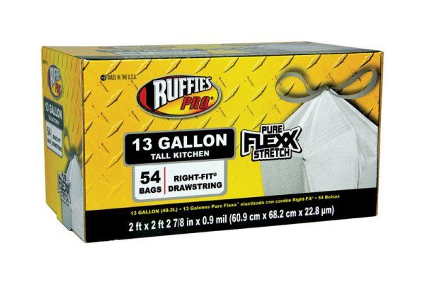 Ruffies Pro 13 gal Tall Kitchen Bags Drawstring 54 pk