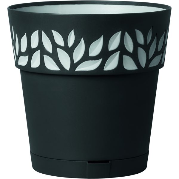 Deroma 5.9 in. D Resin Leaf Planter Black