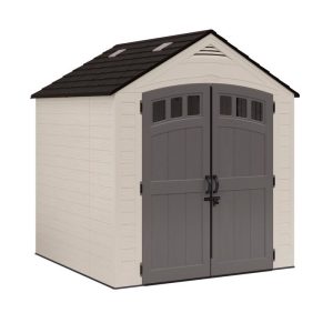 Suncast Cloverdale 7 ft. x 7 ft. Plastic Horizontal Peak Storage Shed with Floor Kit Beige