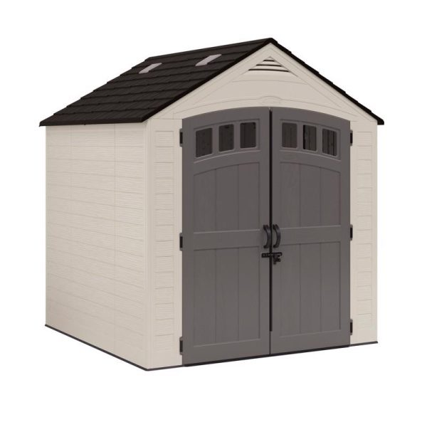 Suncast Cloverdale 7 ft. x 7 ft. Plastic Horizontal Peak Storage Shed with Floor Kit Beige