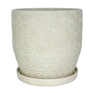 Trendspot Rivage 10.55 in. H X 10.24 in. W X 10 in. D Ceramic Crackle Planter White