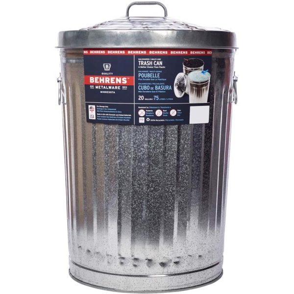 Behrens 20 gal Silver Galvanized Steel Garbage Can Lid Included Animal Proof/Animal Resistant