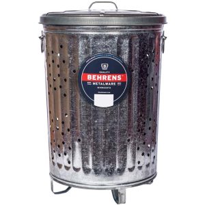 Behrens 20 gal Silver Galvanized Steel Trash Burner Can Lid Included Animal Proof/Animal Resistant