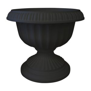 Bloem 14.8 in. H X 17.8 in. D Plastic Grecian Urn Flower Pot Black