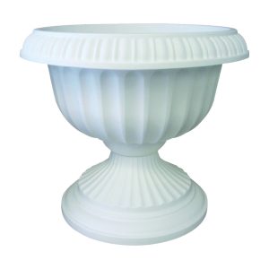 Bloem 14.8 in. H X 17.8 in. D Plastic Grecian Urn Flower Pot White
