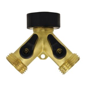 Gilmour Brass Threaded Male Y-Hose Connector with Shut Offs