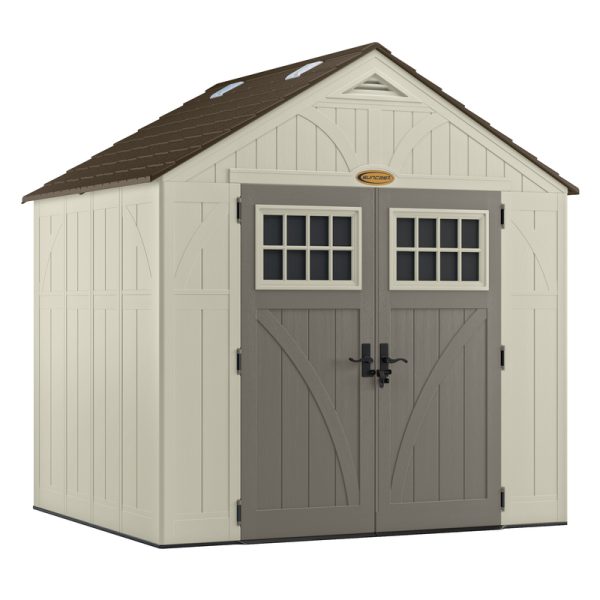 Suncast Tremont 8 ft. x 7 ft. Plastic Vertical Greenhouse Storage Shed with Floor Kit