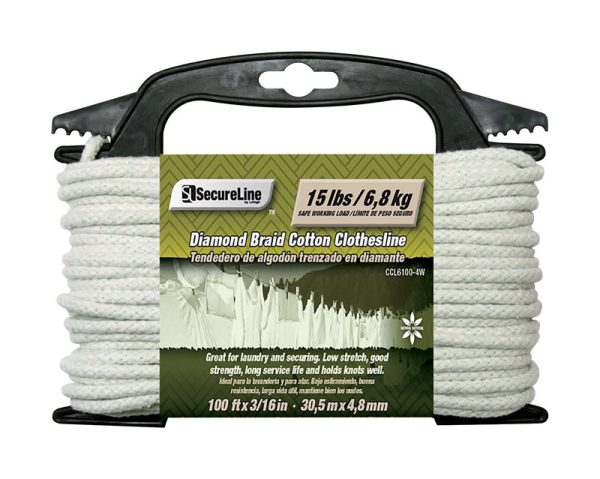 SecureLine 3/16 in. D X 100 ft. L White Diamond Braided Cotton Clothesline Rope