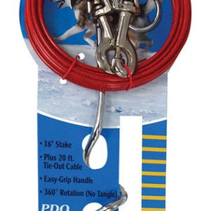 PDQ Boss Pet Silver / Red Vinyl Coated Cable Dog Tie Out Stake Large