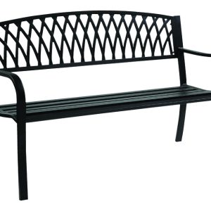 Living Accents Black Cast Iron Grass Back Park Bench 33.46 in. H X 50 in. L X 23.62 in. D